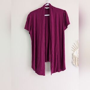 Cleo Women's Rich Magenta Short Sleeve Cardigan/ Open Front Blouse